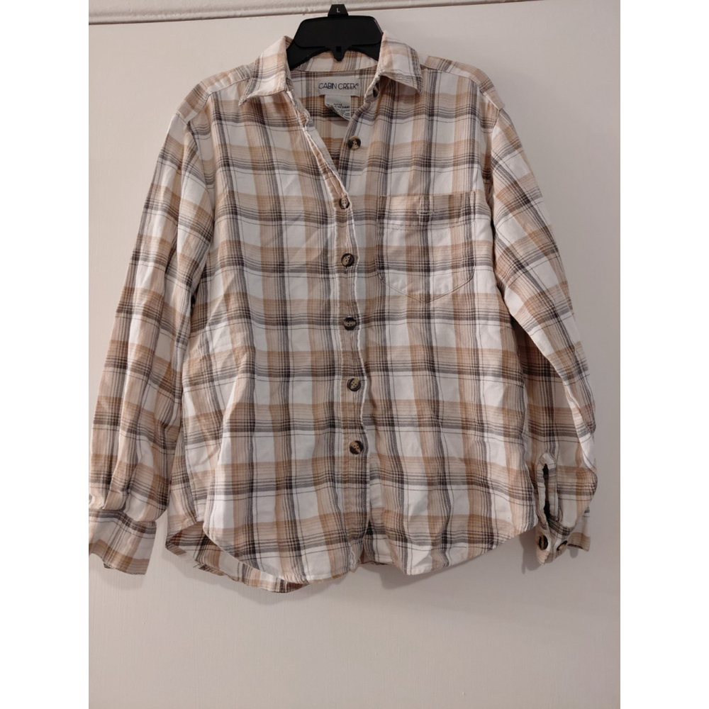 Cabin Creek Women's Plaid Flannel Long Sleeve Button Down Shirt Size Petite M